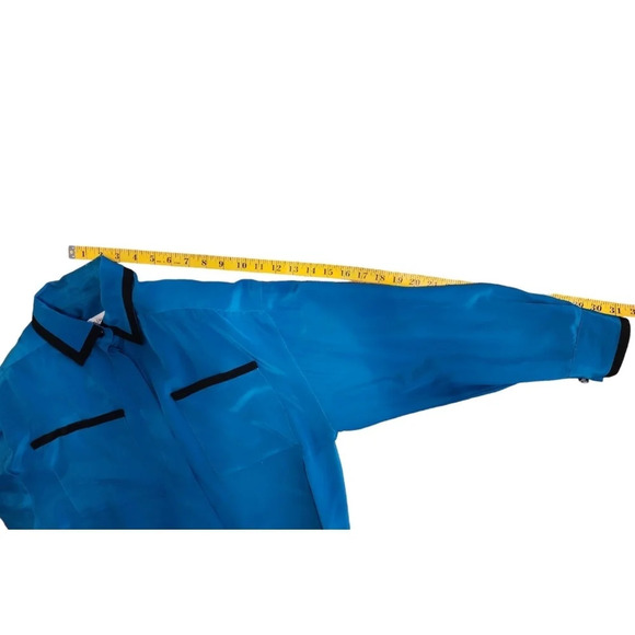 Vintage Eleanor P Brenner Silk Blouse Blue & Black Button Down Size Medium Flaws - Picture 9 of 14